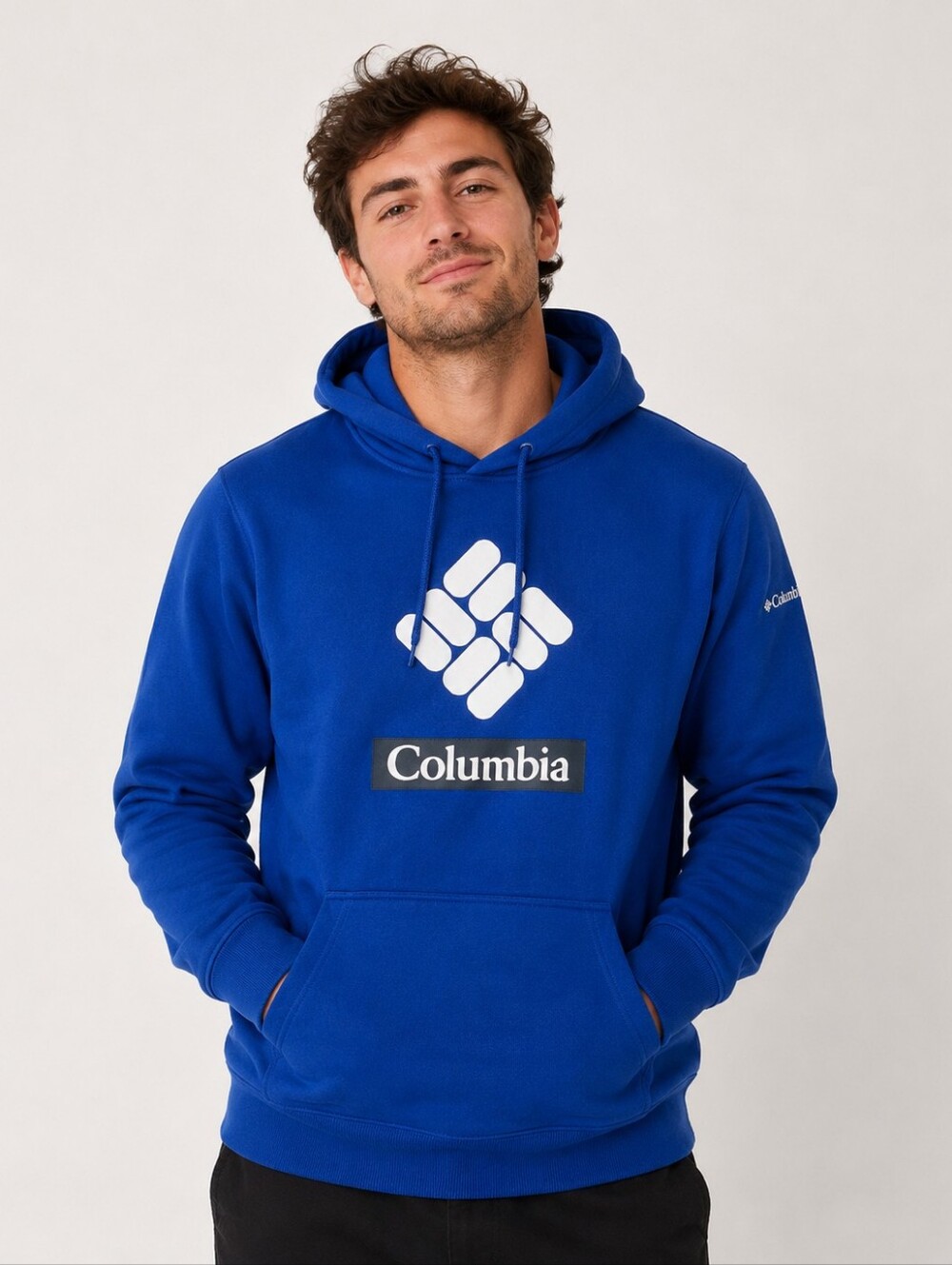 Columbia Mens Trek Graphic Print Fleece Hoodie Size Large Blue White Outdoor